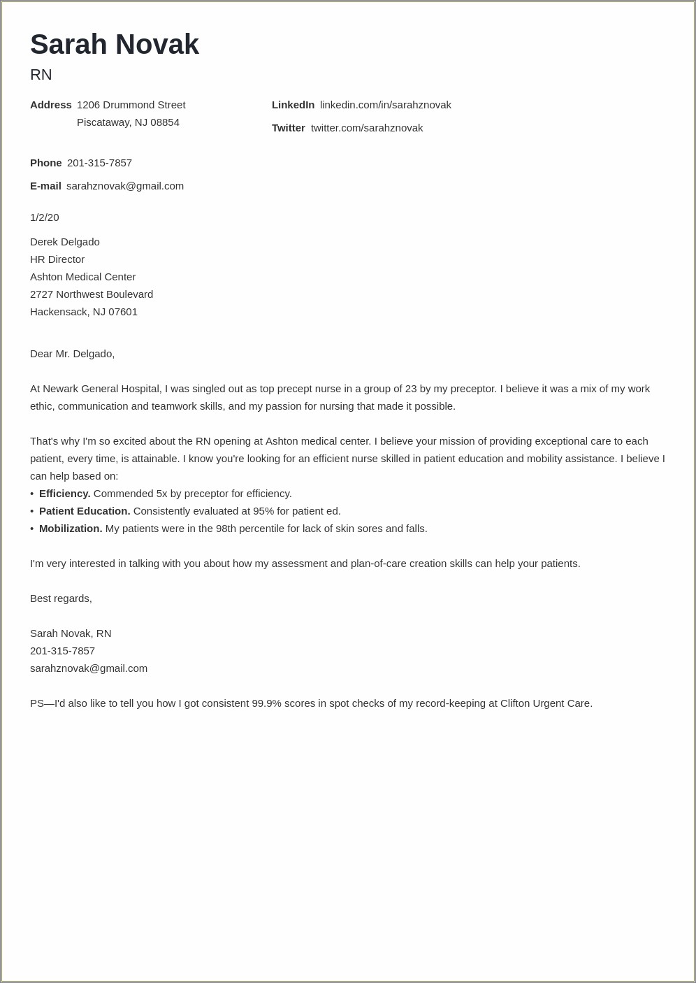 Cover Letter Examples Nursing Resume - Resume Example Gallery