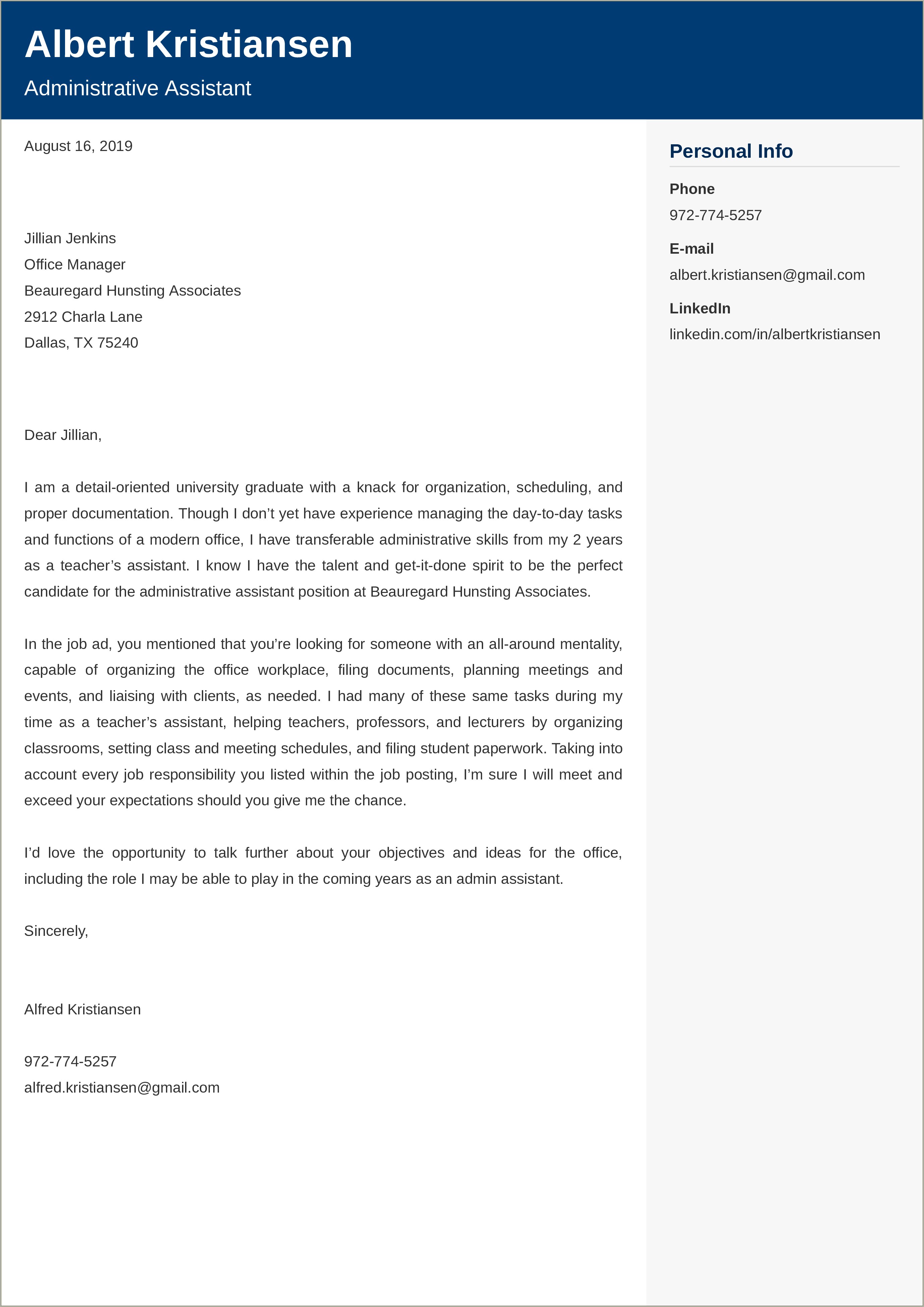 Cover Letter For Executive Secretary Resume - Resume Example Gallery