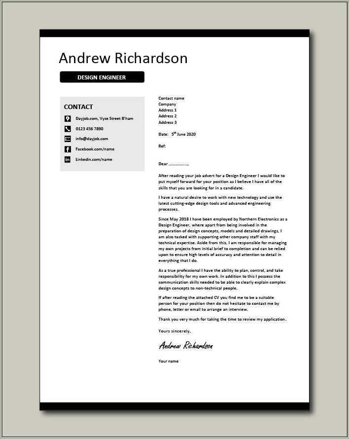 Mechanical Engineer Resume Cover Letter Examples - Resume Example Gallery