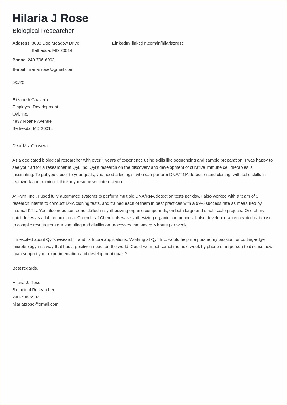 cover letter for research resume