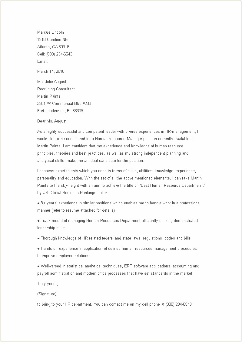 Resume Cover Letter For Hr Director - Resume Example Gallery