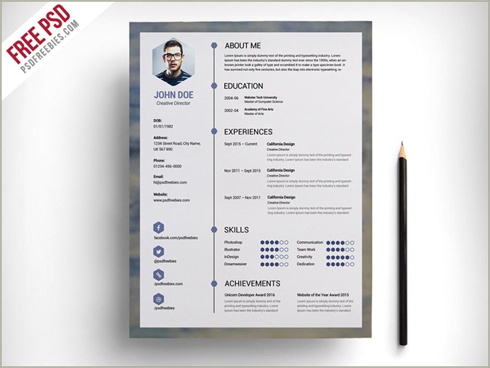  Creative Resume Templates Psd Free Download Resume Example Gallery