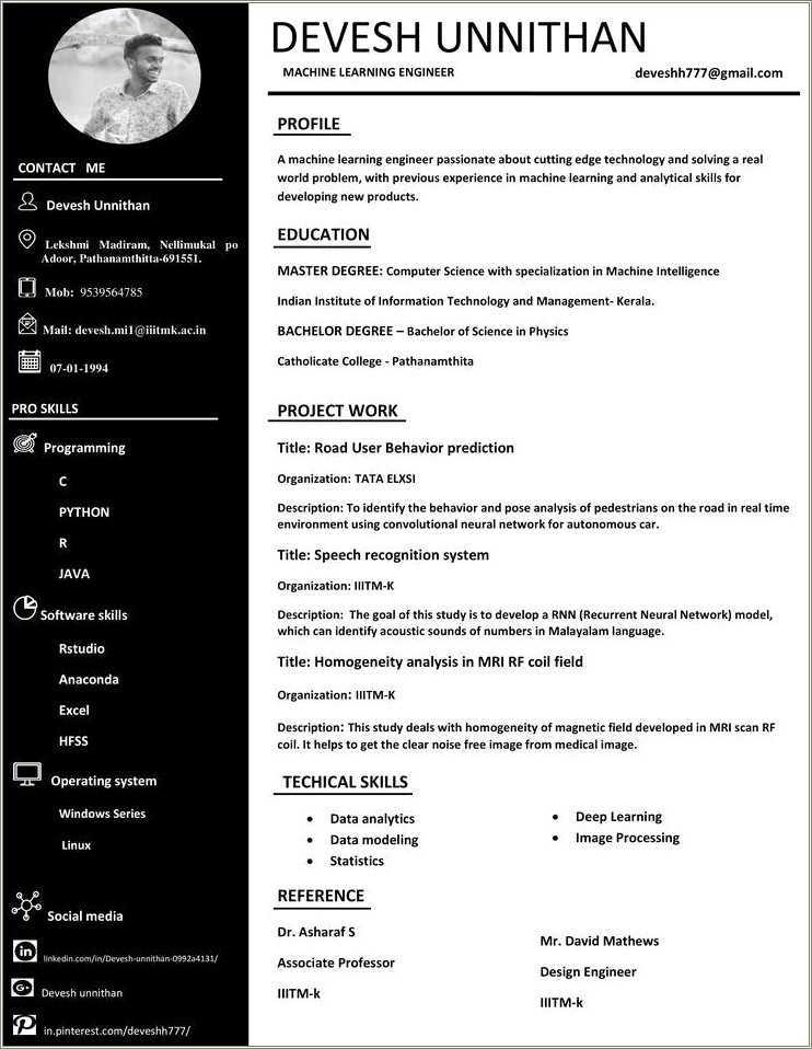 Cs Machine Learning Resume Example Resume Example Gallery