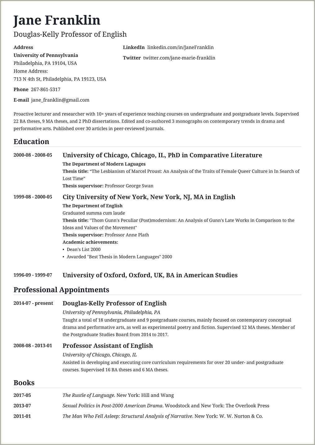 Curriculum Vitae Resume Format Example - Resume Example Gallery