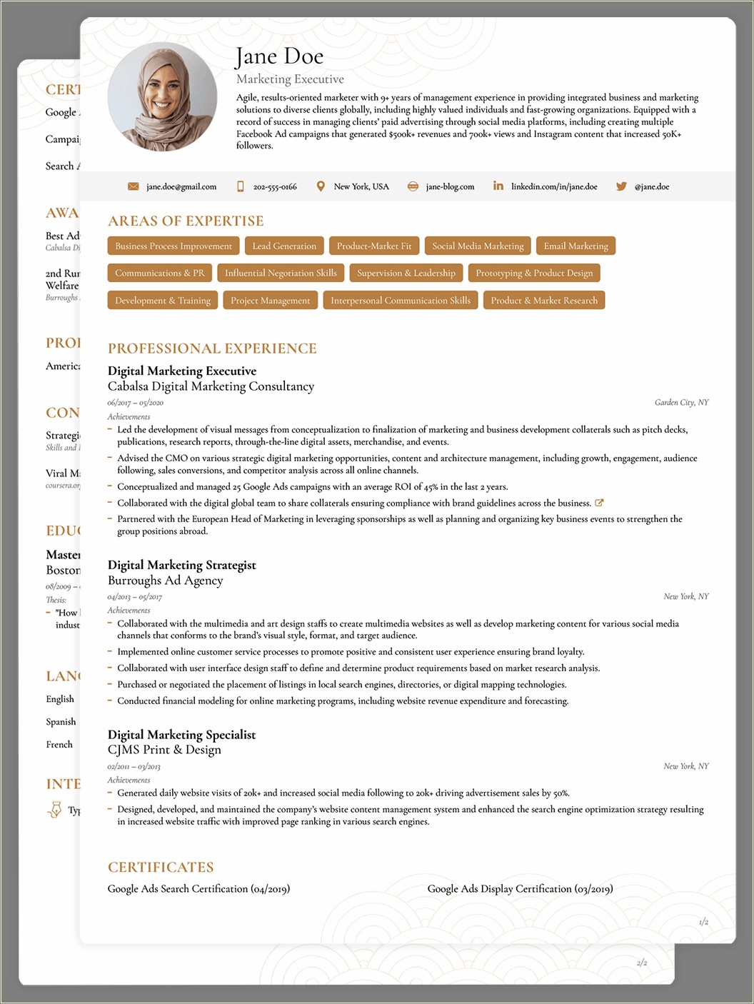 Curriculum Vitae Or Resume Example - Resume Example Gallery