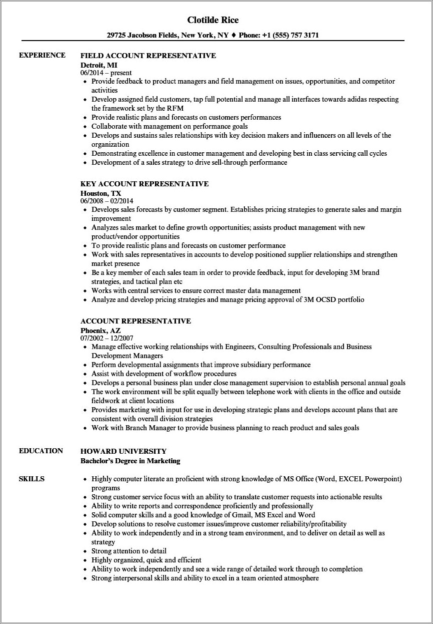 Customer Account Representative Resume Example - Resume Example Gallery