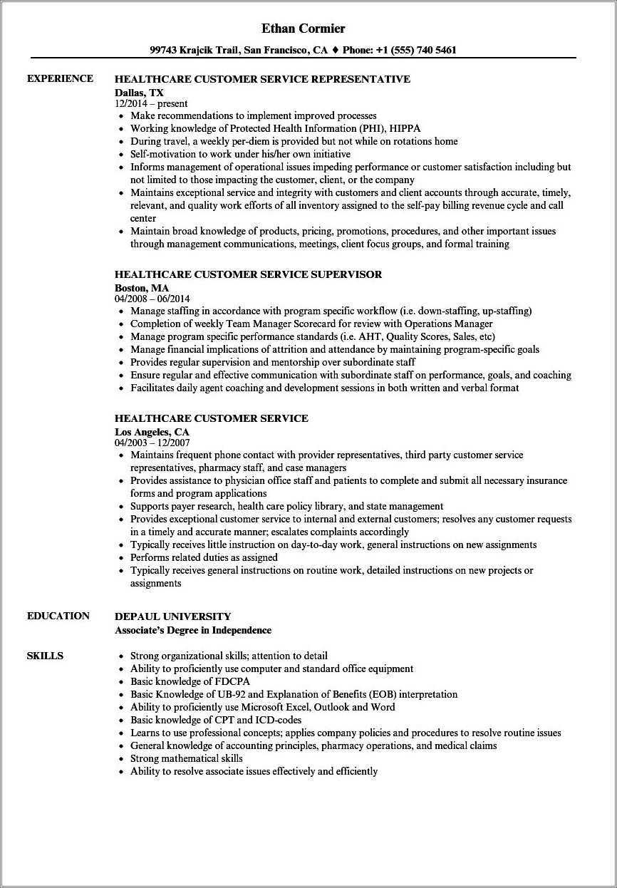 Customer Service Job Summary For Resume Resume Example Gallery