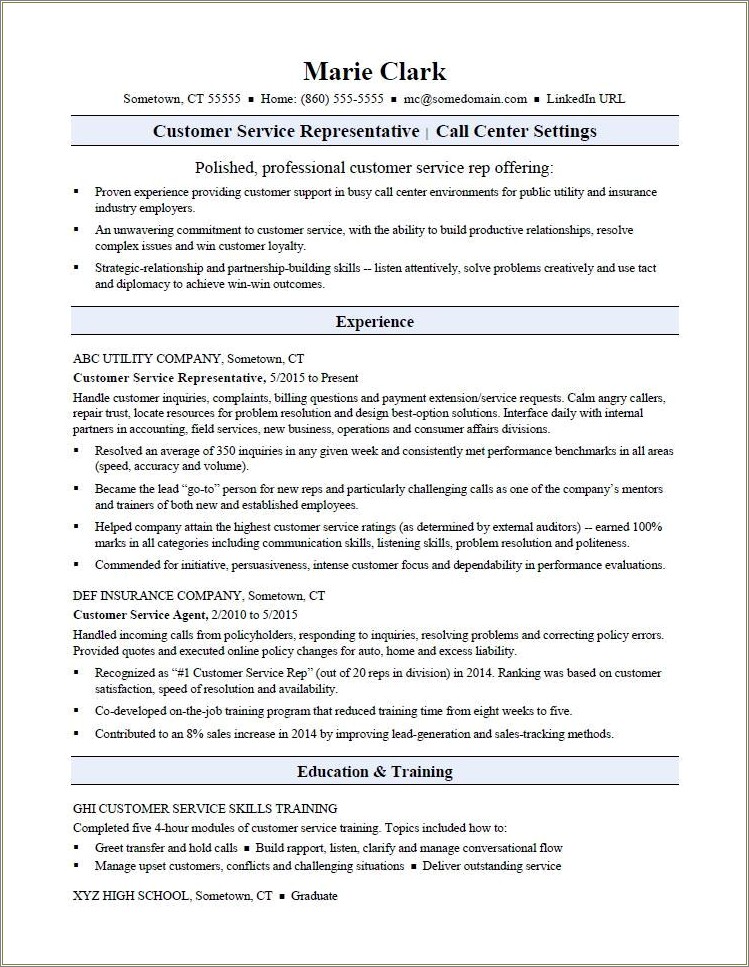 Skills Sample For Resume Customer Service