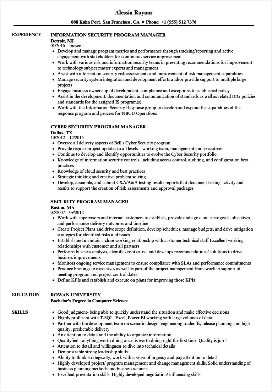 Cyber Security Account Manager Resume - Resume Example Gallery