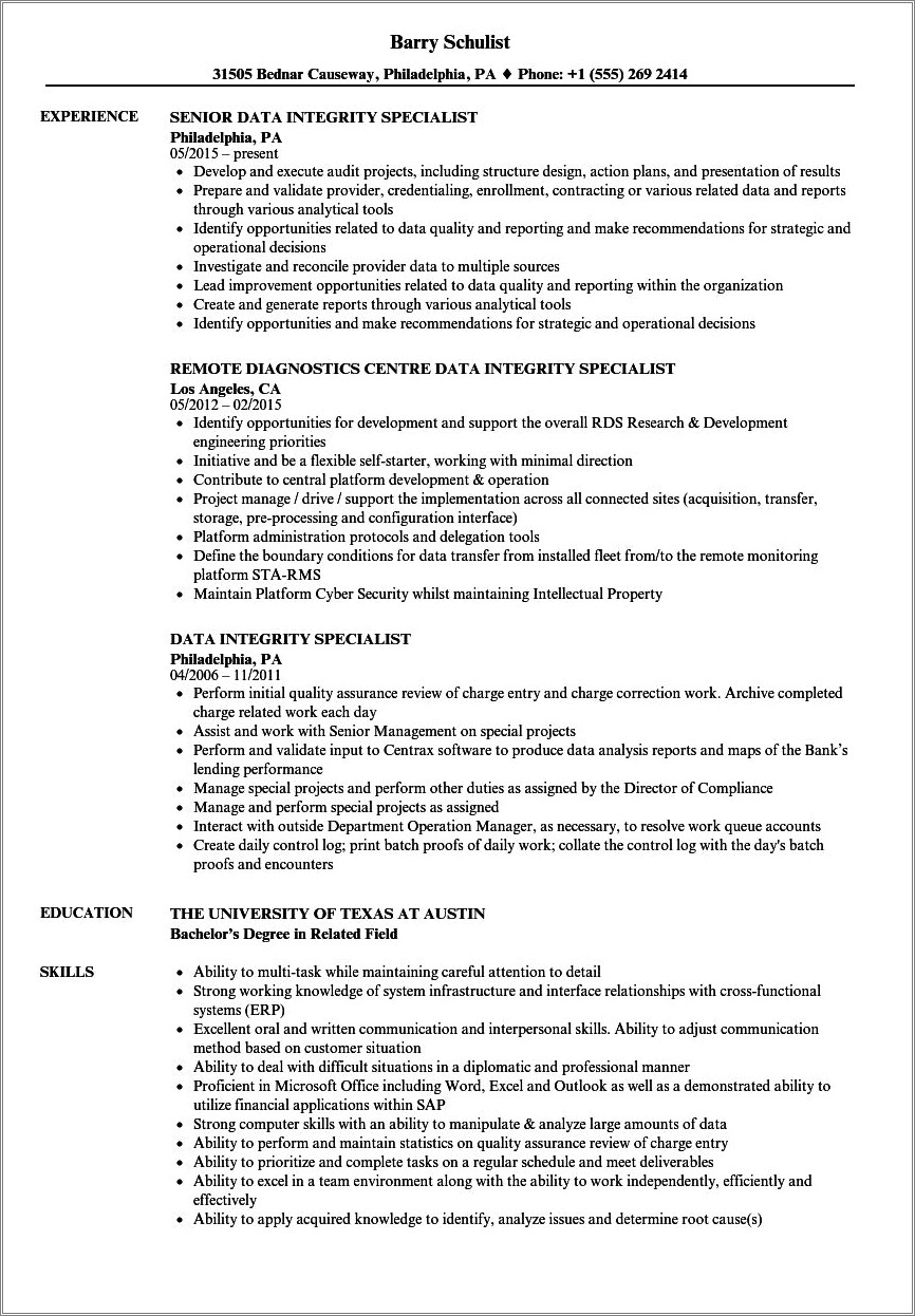 Data Specialist Job Description Resume Resume Example Gallery