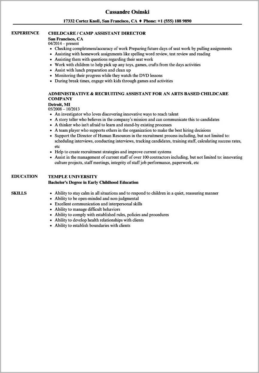 Daycare Assistant Job Description Resume Resume Example Gallery