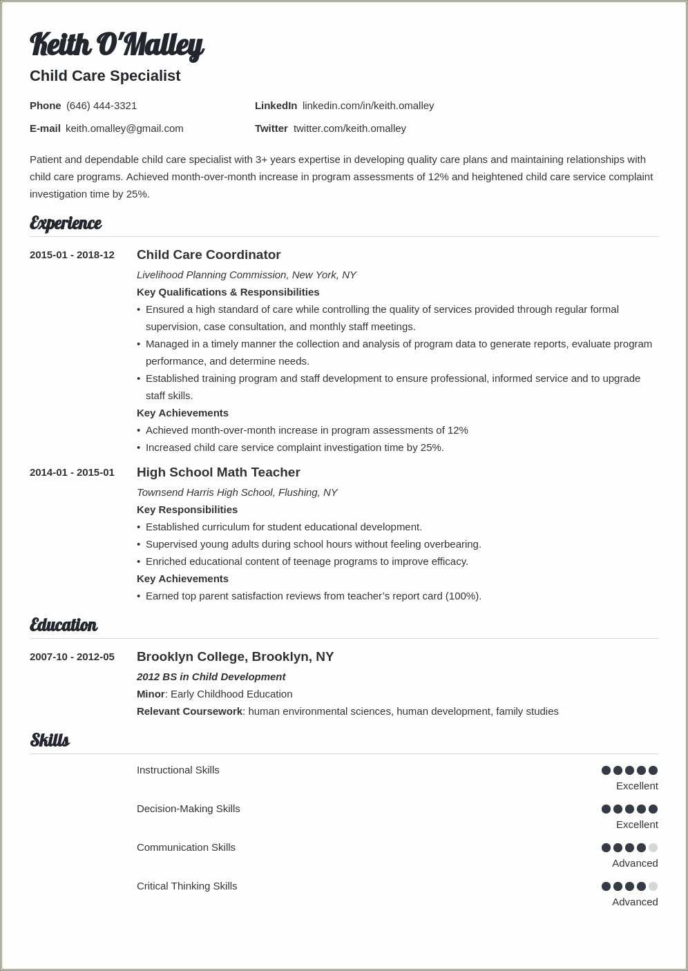 Daycare Job Duties For Resume Resume Example Gallery