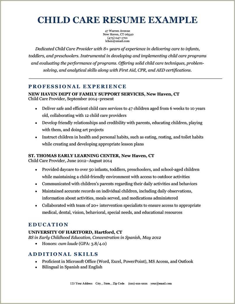 sample resume for daycare assistant teacher