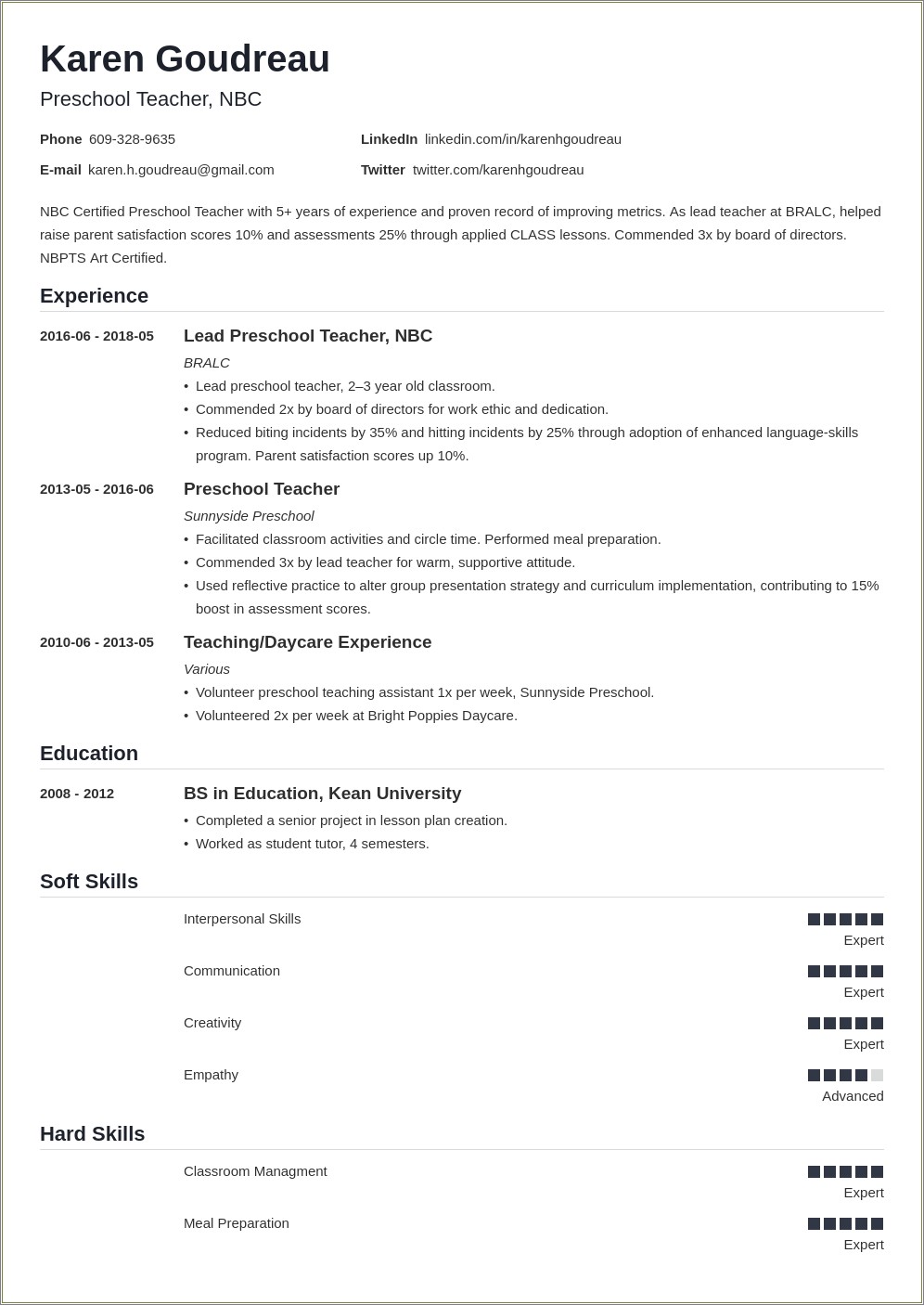 Daycare Lead Teacher Resume Sample Resume Example Gallery