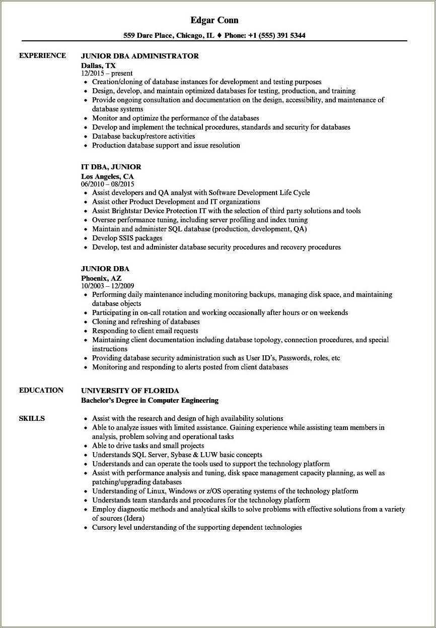 Dba Resume With Certifications Sample - Resume Example Gallery