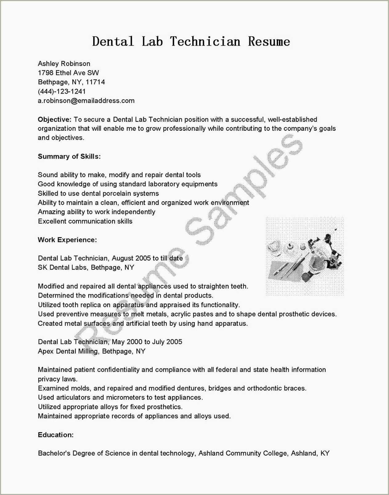 Dental Sterilization Technician Resume Sample - Resume Example Gallery