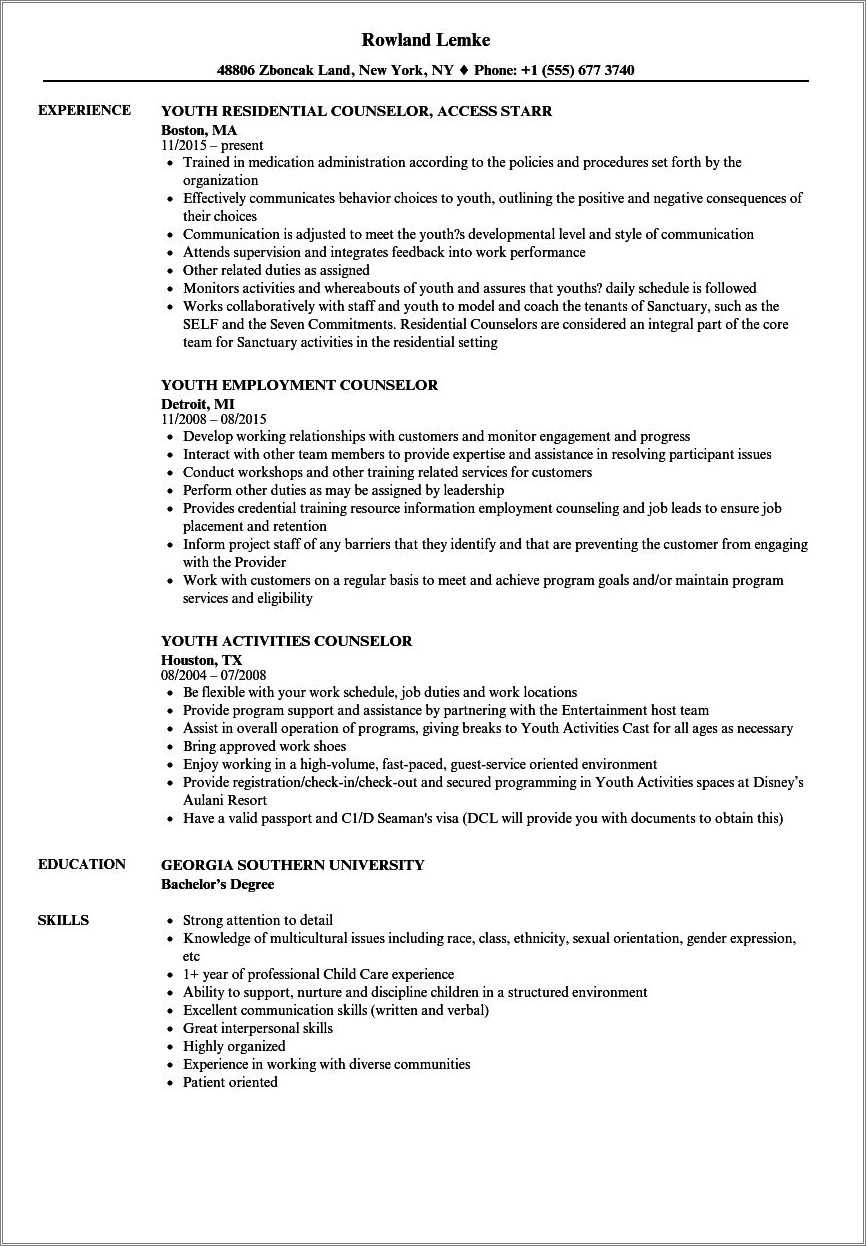 Description For Camp Counselor On Resume Resume Example Gallery