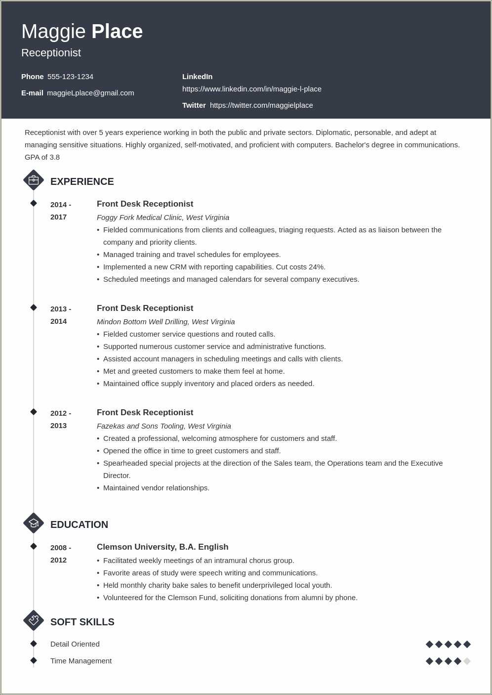 Receptionist Job Description Sample On Resume - Resume Example Gallery