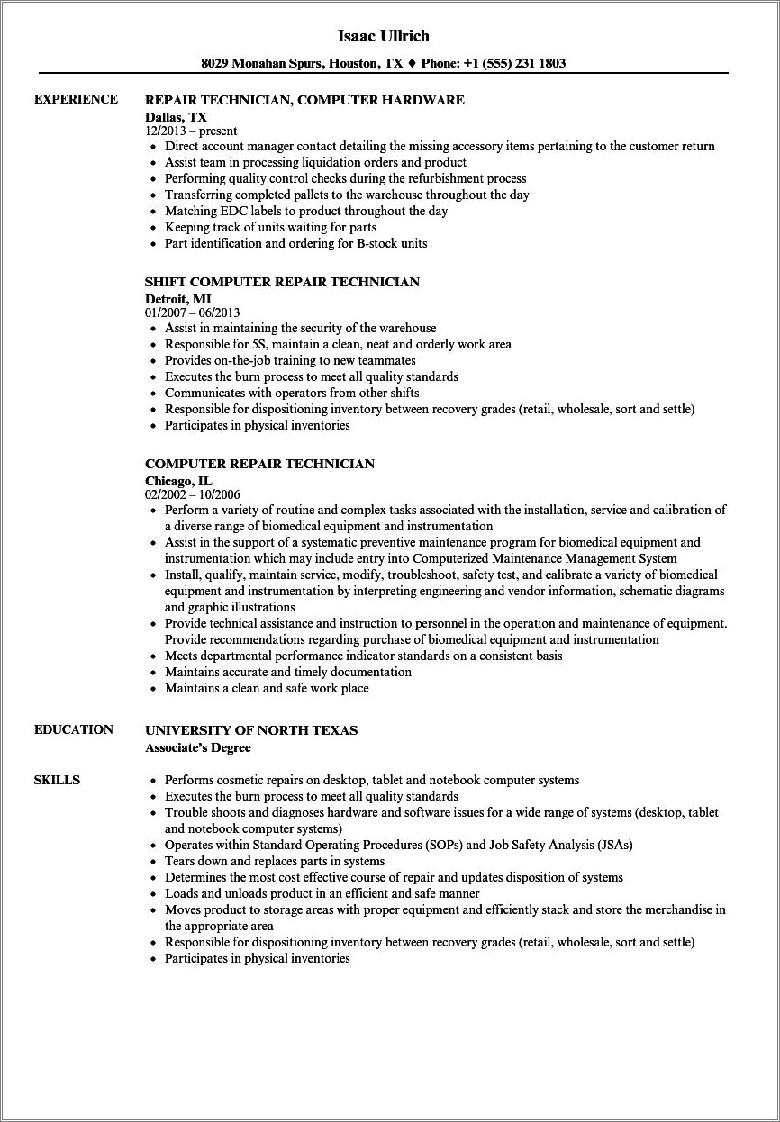 Desktop Support Technician Resume Samples - Resume Example Gallery