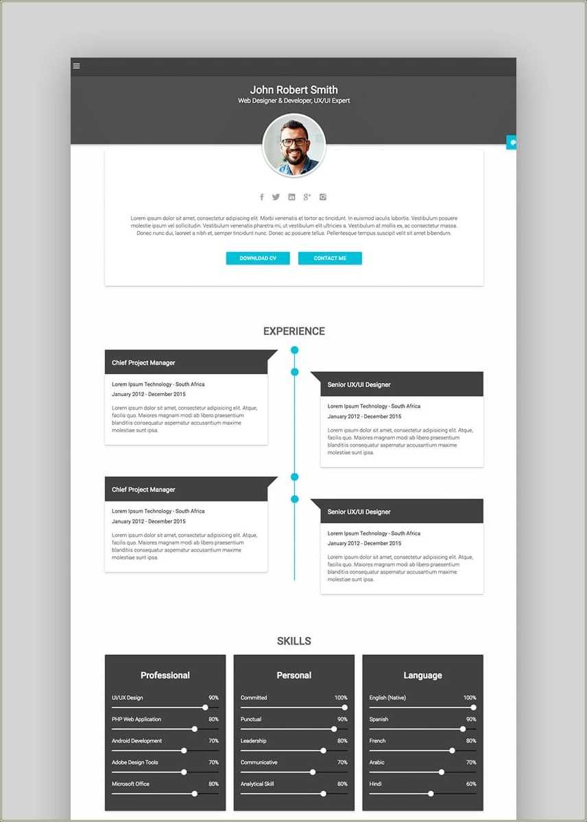  Desmond Resume Cv Html Template Free Download Resume Example Gallery