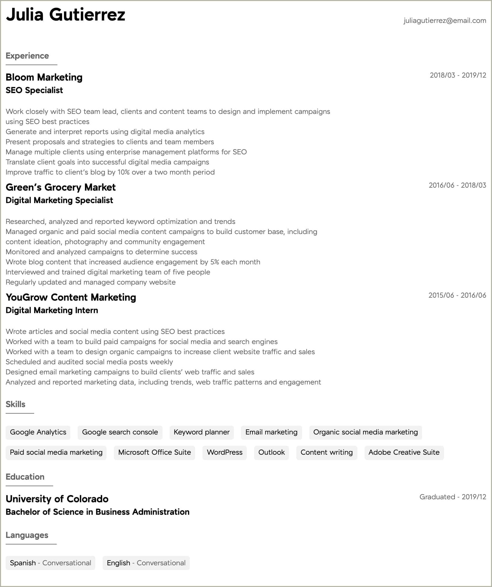 Digital Marketing Resume Sample Objective Resume Example Gallery