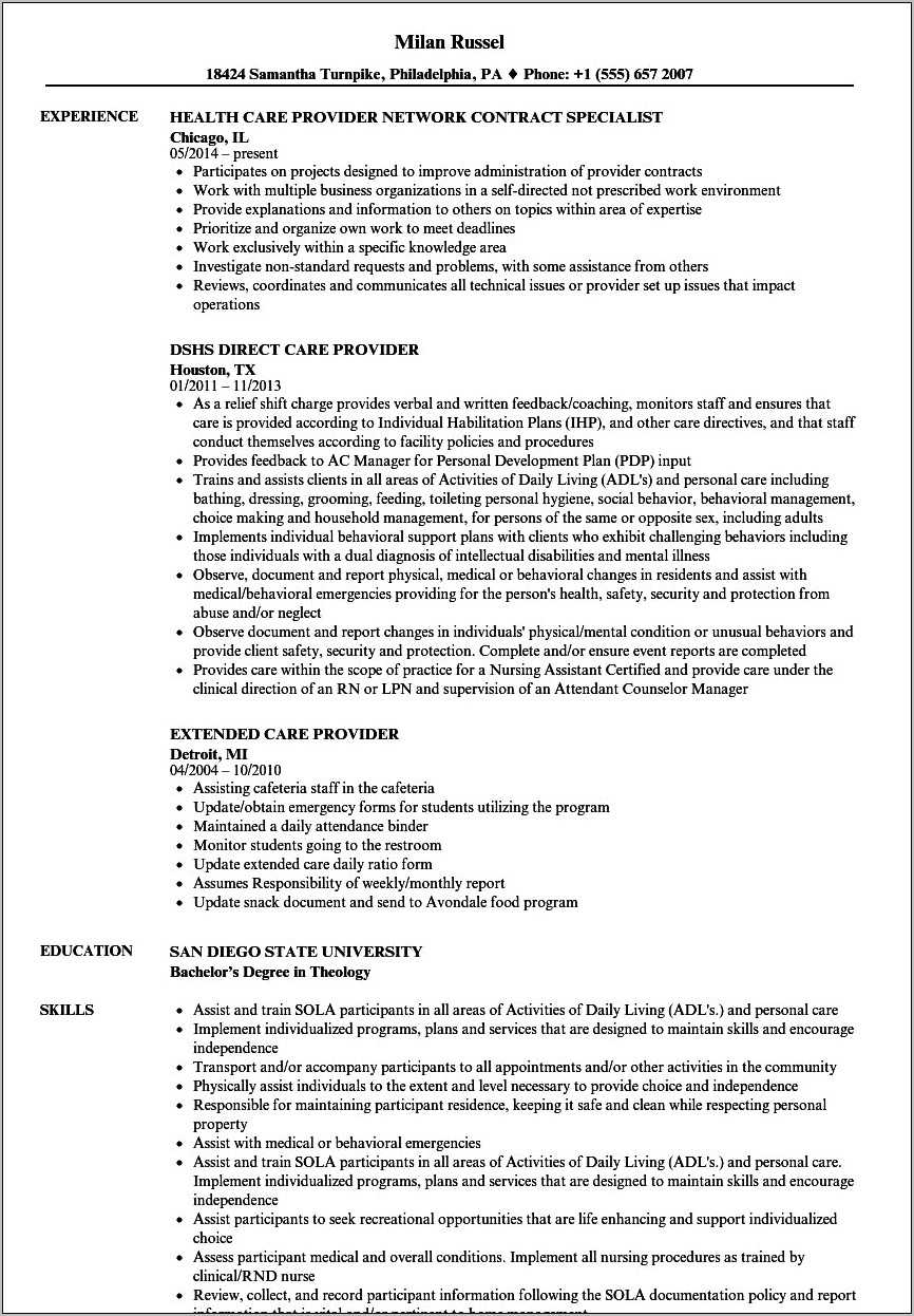 Direct Care Worker Resume Examples Resume Example Gallery