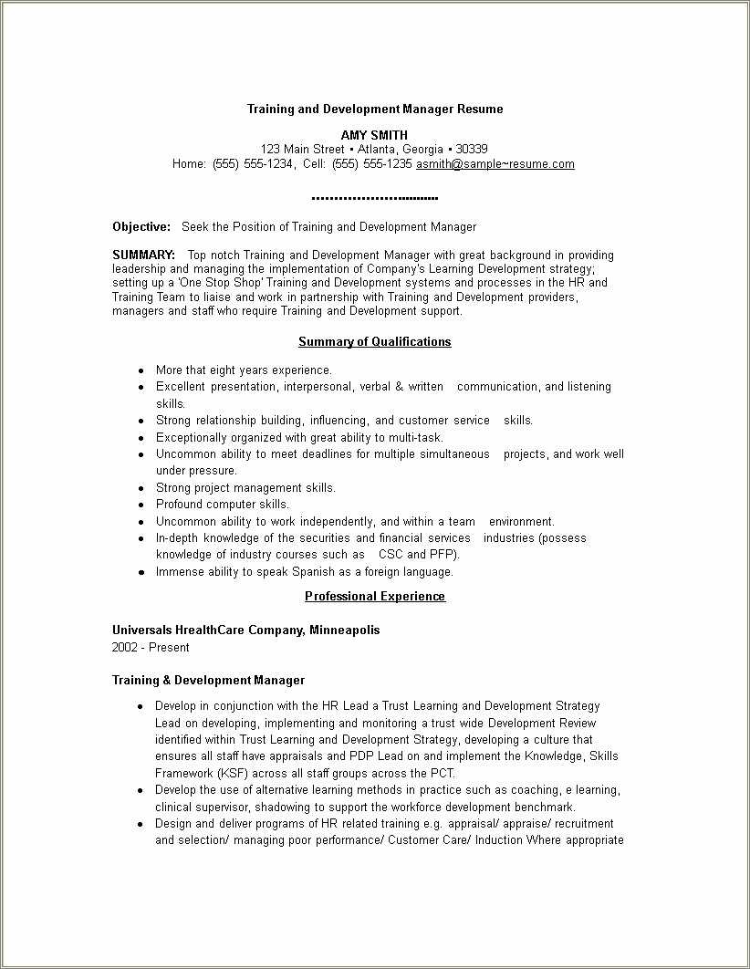 Learning And Development Resume Example - Resume Example Gallery