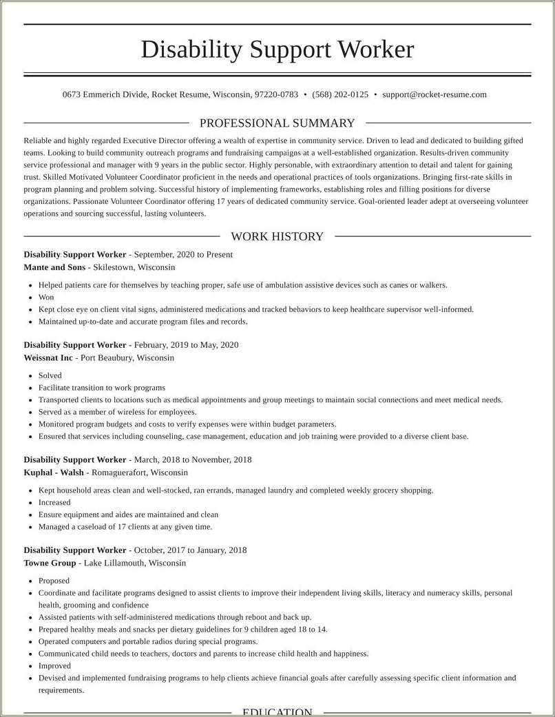 Disability Support Worker Resume Example Resume Example Gallery