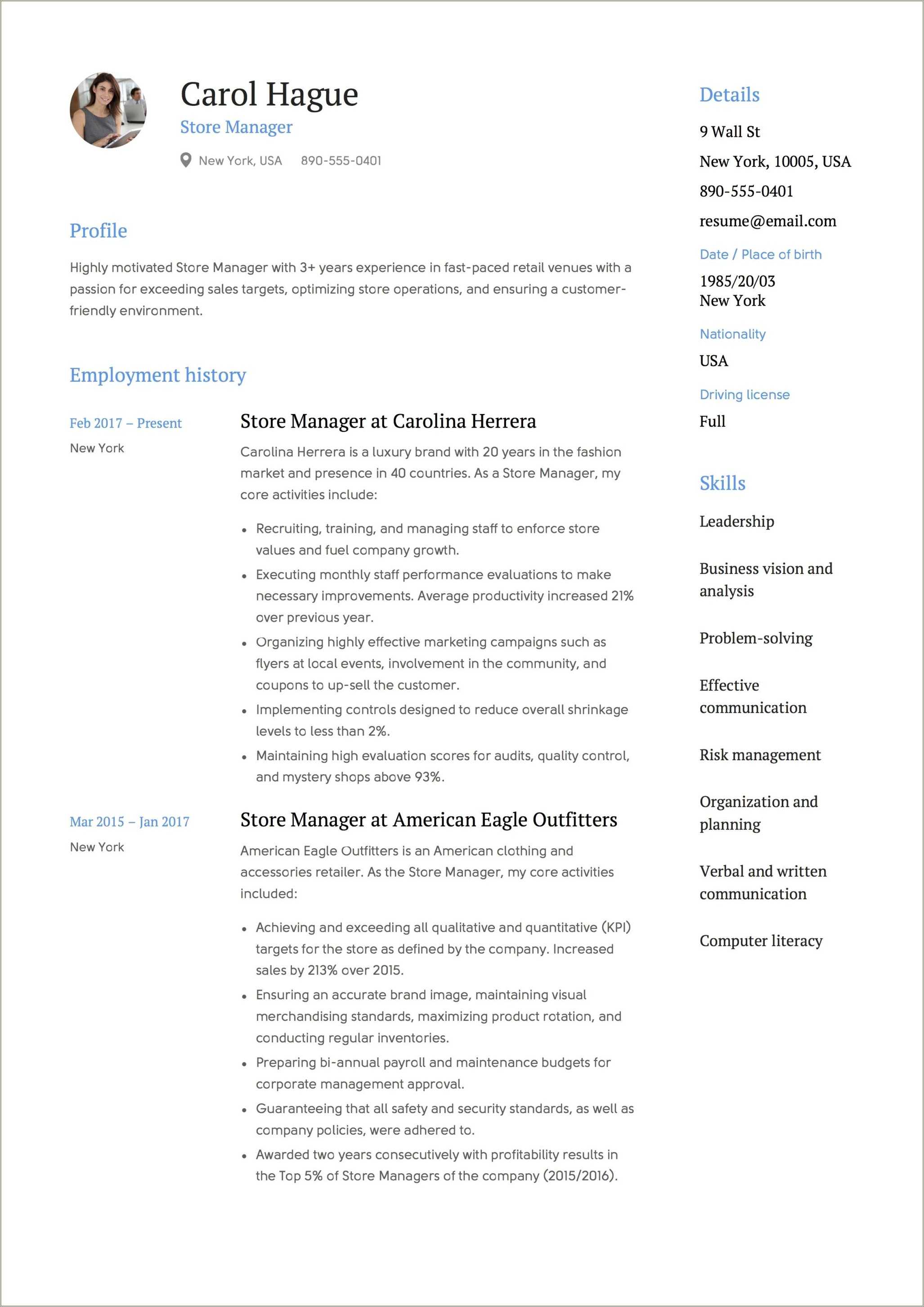 Dollar General Store Manager Resume Sample Resume Example Gallery