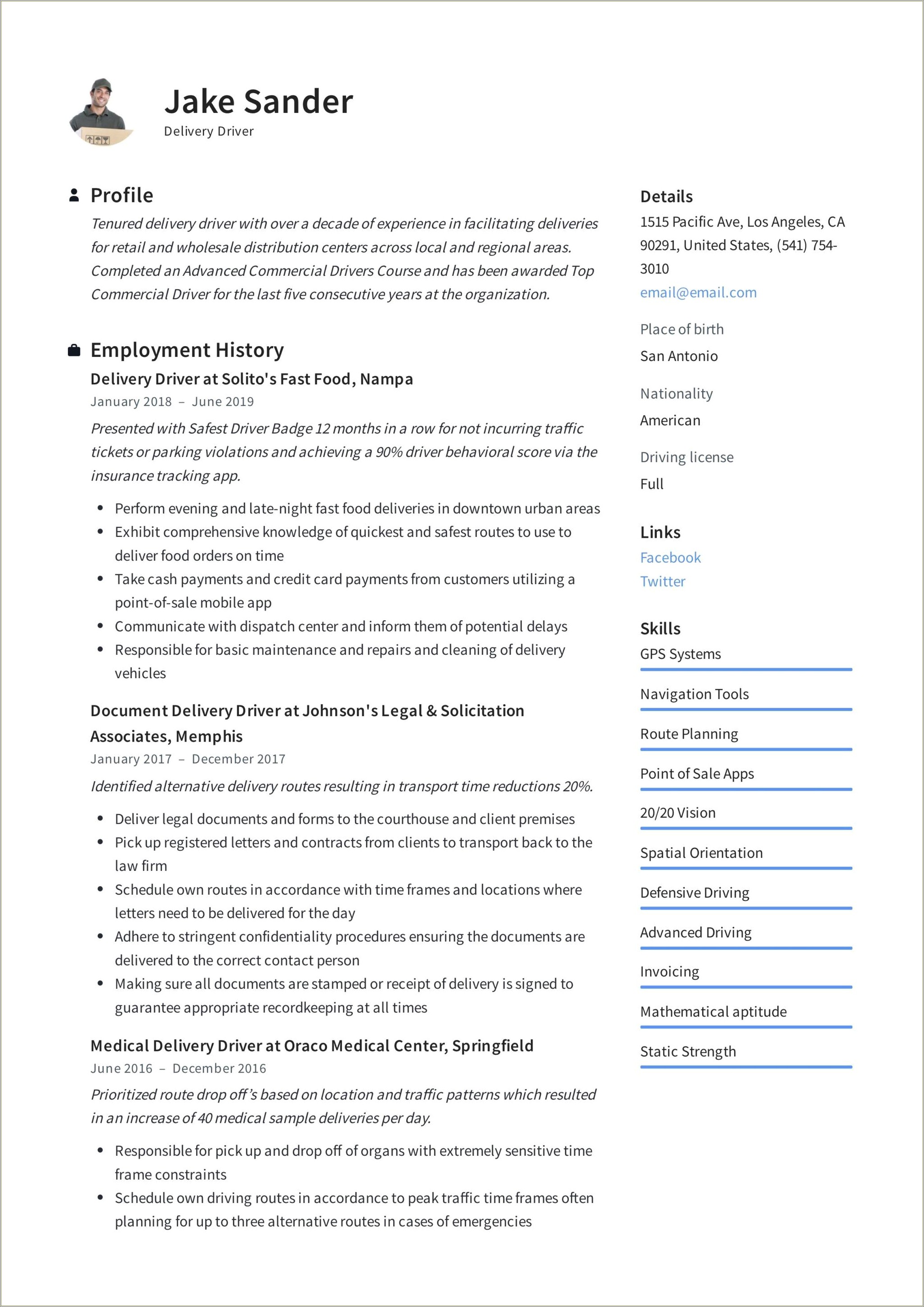 Resume Format For Driver Job Pdf Resume Example Gallery