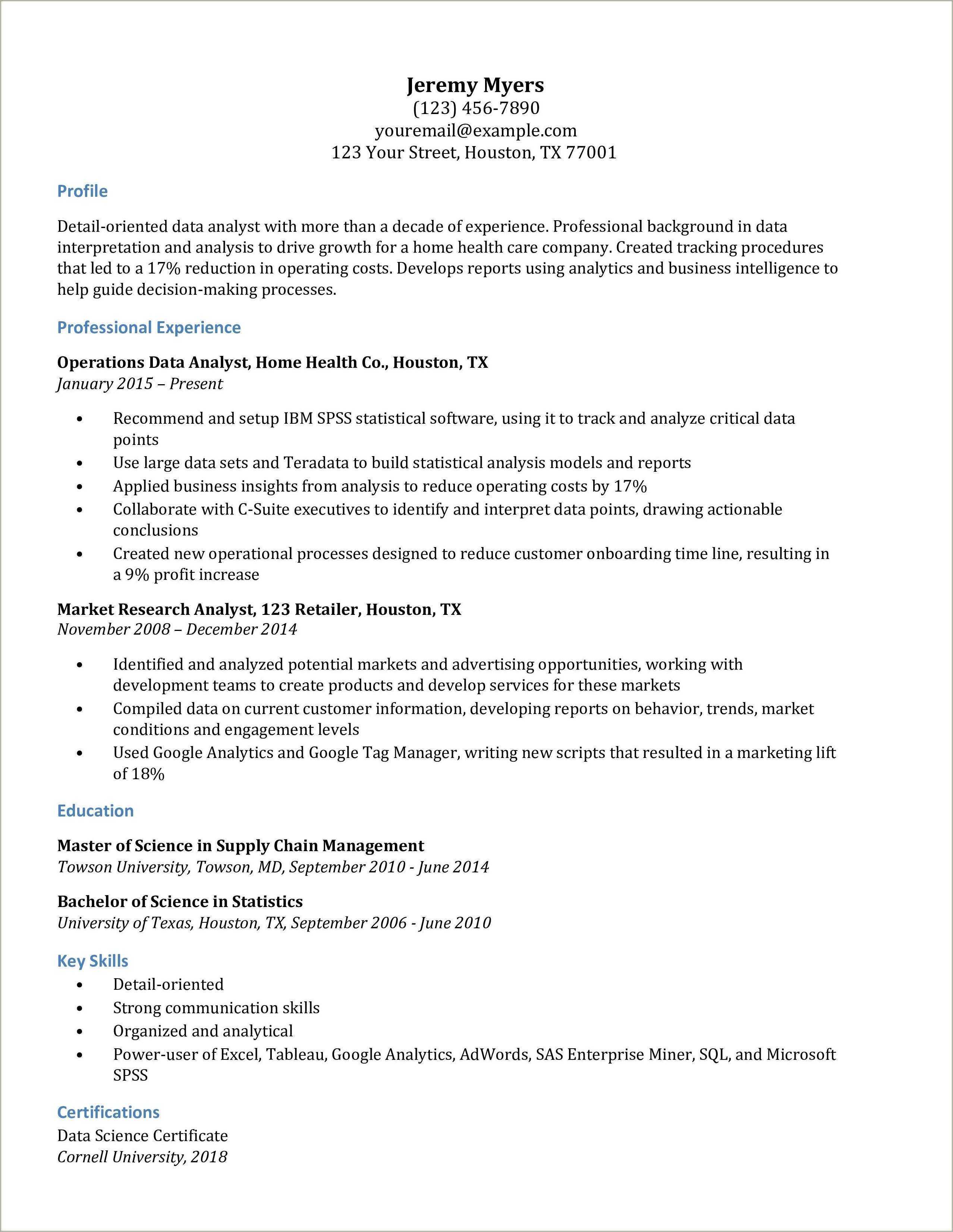 Ecommerce Data Analyst Resume Sample - Resume Example Gallery