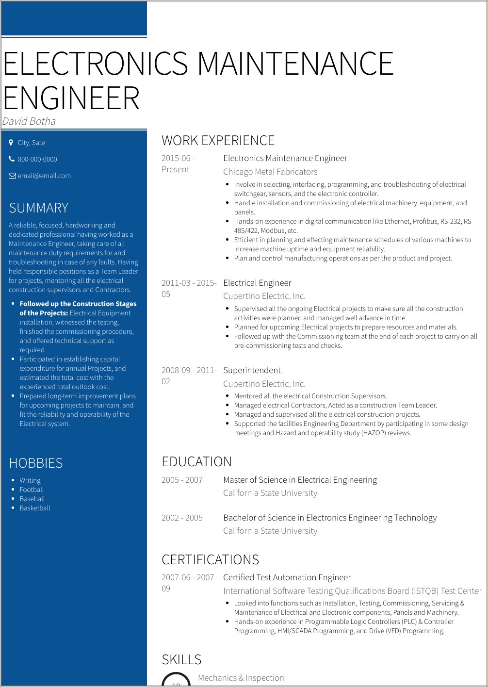 Junior Electrical Maintenance Engineer Job Description