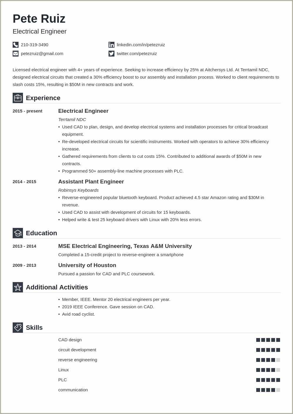 Electrical Engineering Student Resume Examples - Resume Example Gallery