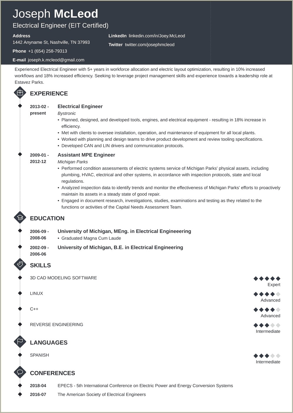 Electrical Engineering Technology Resume Examples - Resume Example Gallery