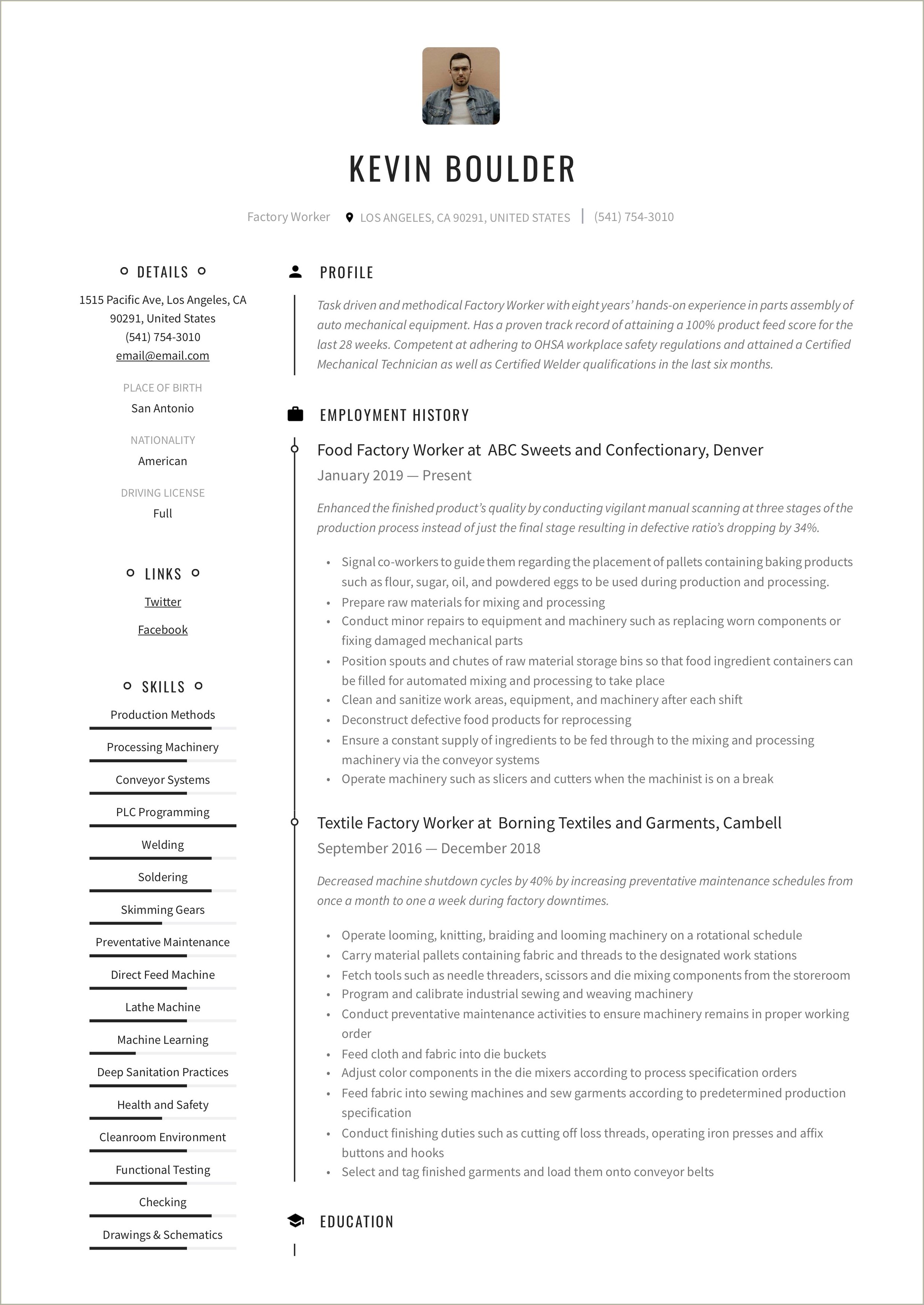 Resume Sample Mechanical Assembler Templates - Resume Example Gallery