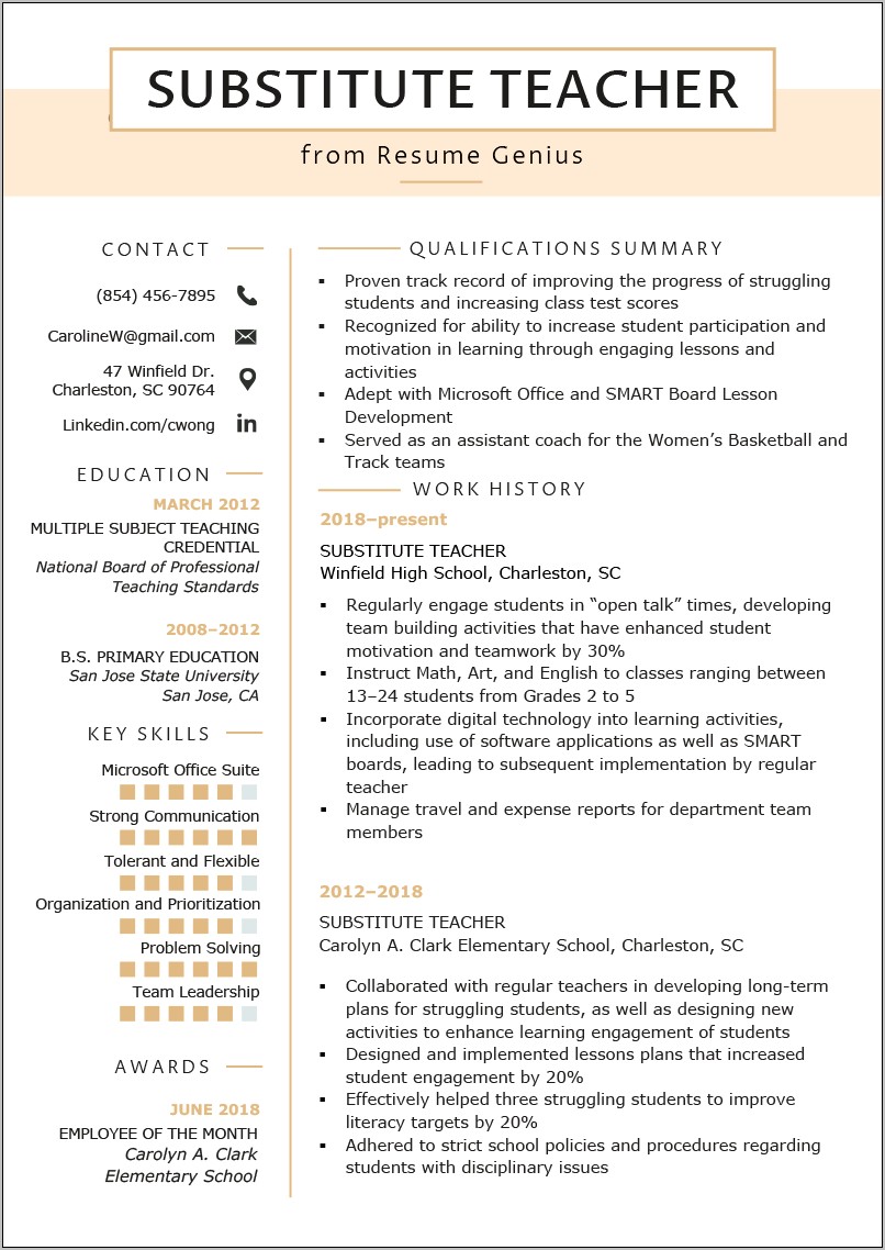 Entry Level Elementary Teacher Resume Examples Resume Example Gallery