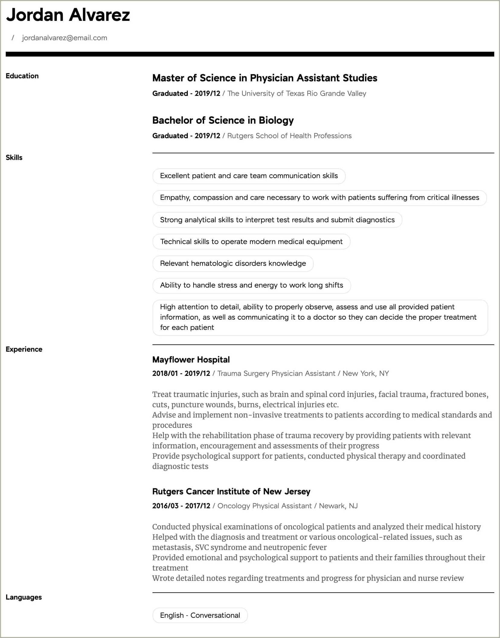 Emergency Medicine Pa Objective Resume Resume Example Gallery