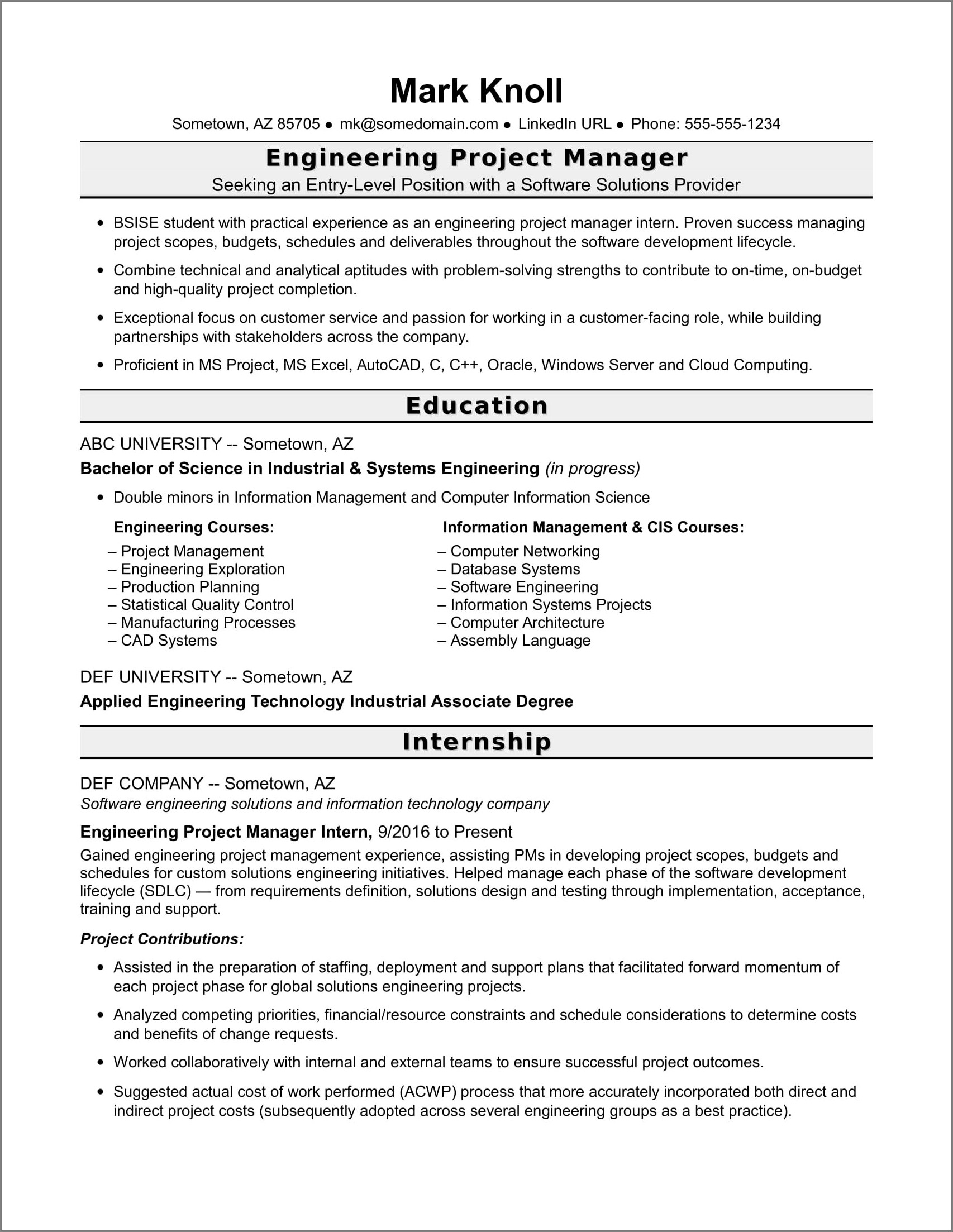 Engineer Program Manager Resume Examples Resume Example Gallery