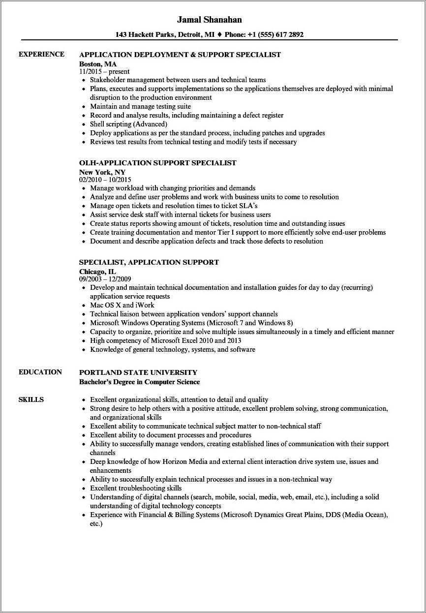 Entry Level Application Support Resume Sample - Resume Example Gallery