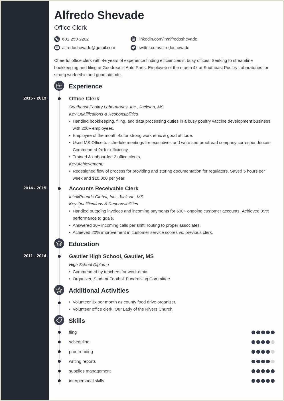 Entry Level Clerical Resume Examples - Resume Example Gallery