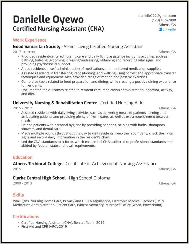 Entry Level Cna Resume Examples - Resume Example Gallery