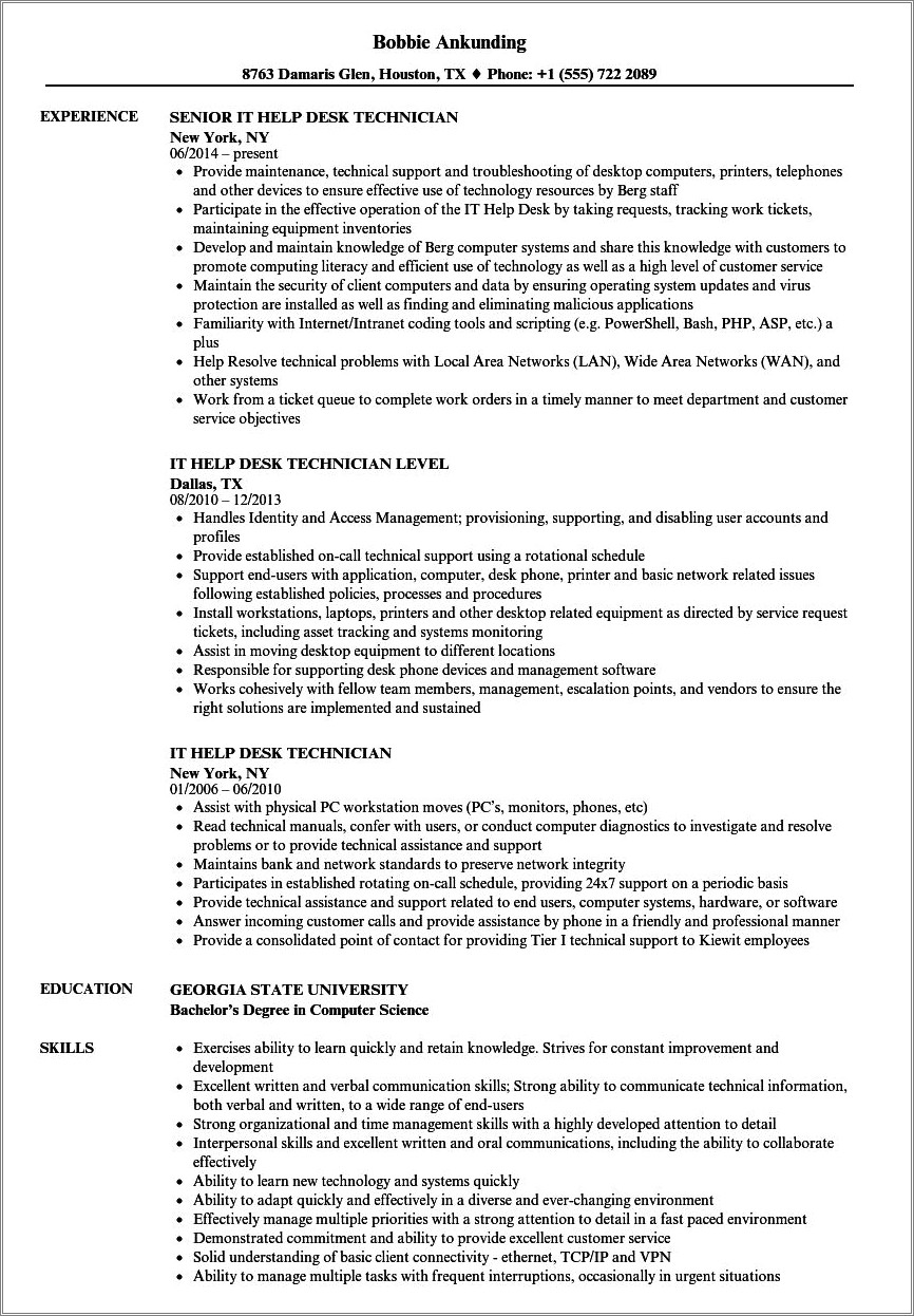 Entry Level Computer Repair Resume Templates - Resume Example Gallery