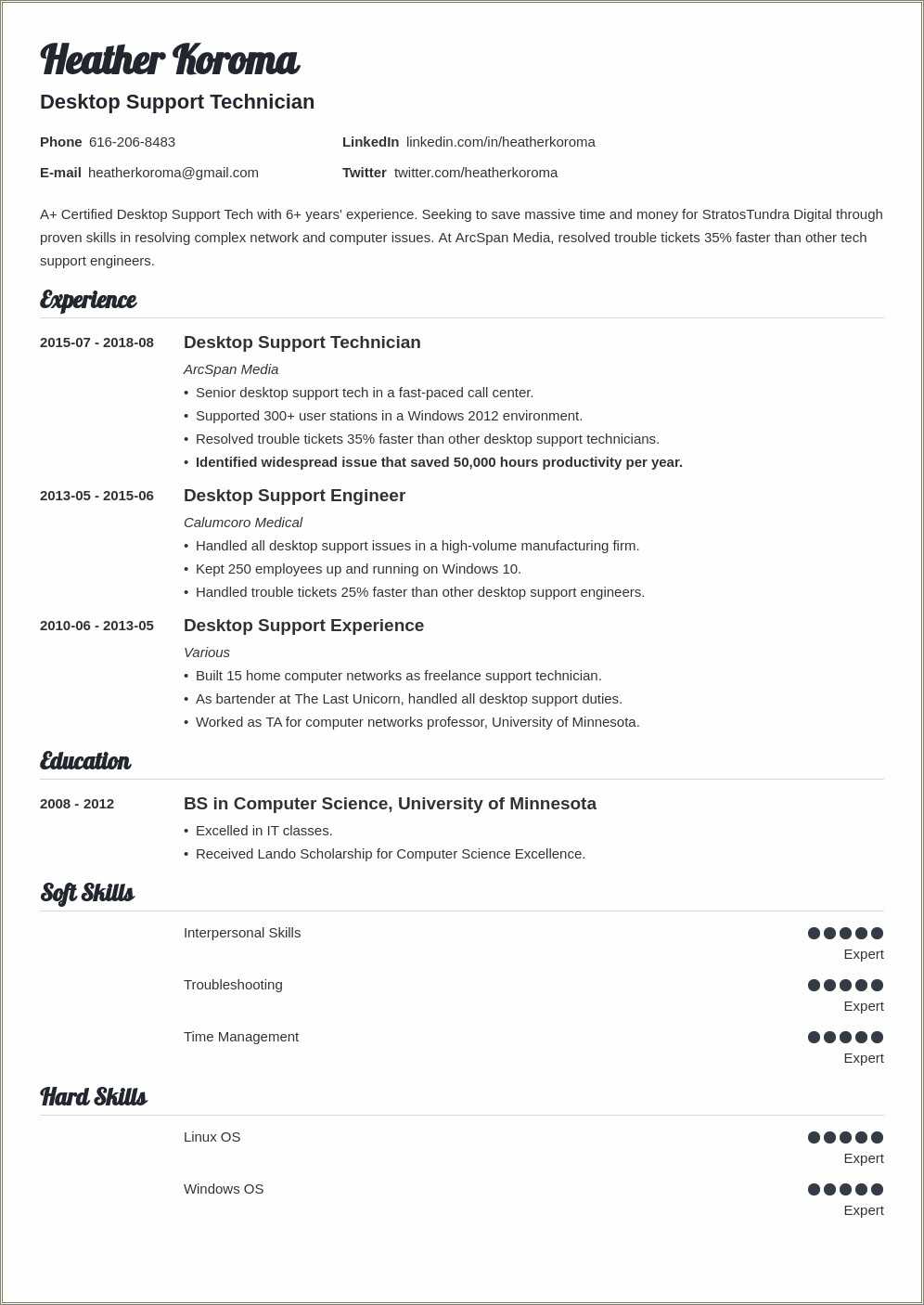 Entry Level Computer Support Resume Objective - Resume Example Gallery