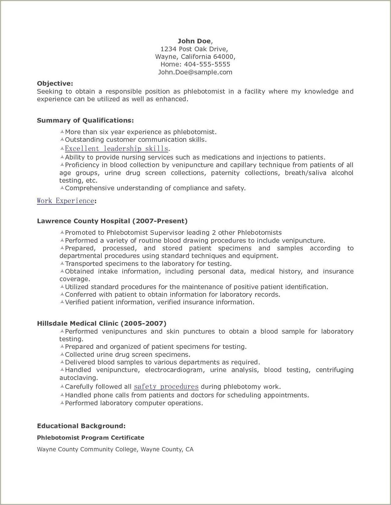 Entry Level Ekg Technician Resume Objective - Resume Example Gallery