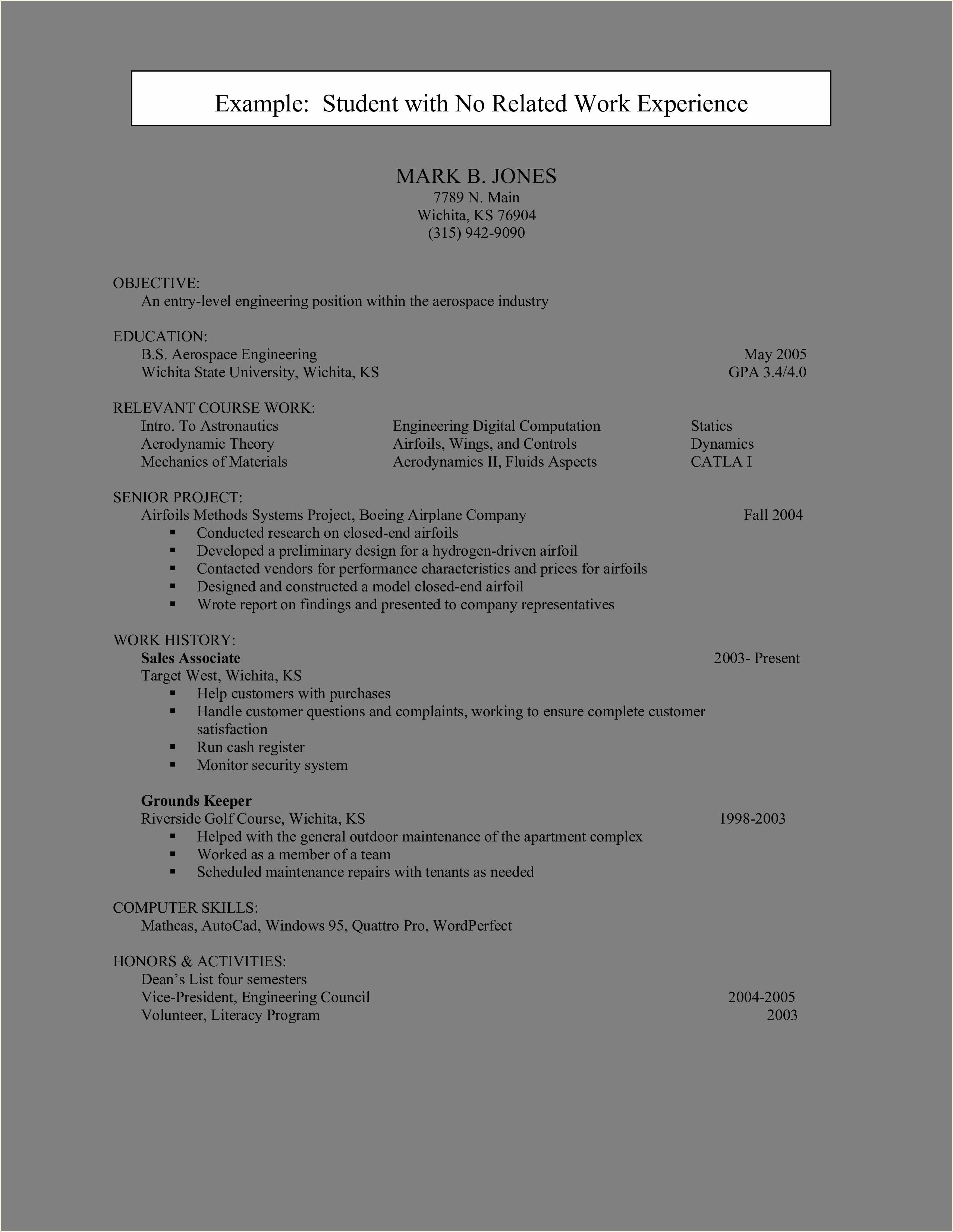 Entry Level Engineering Resume With First Job Experience - Resume 