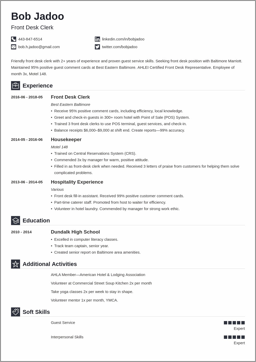 sample-entry-level-hospitality-resume-resume-example-gallery