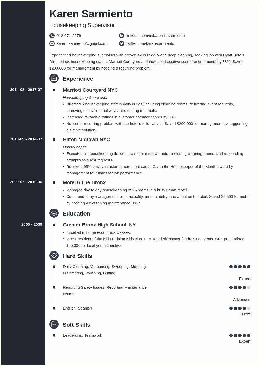 Entry Level Housekeeping Resume Sample - Resume Example Gallery