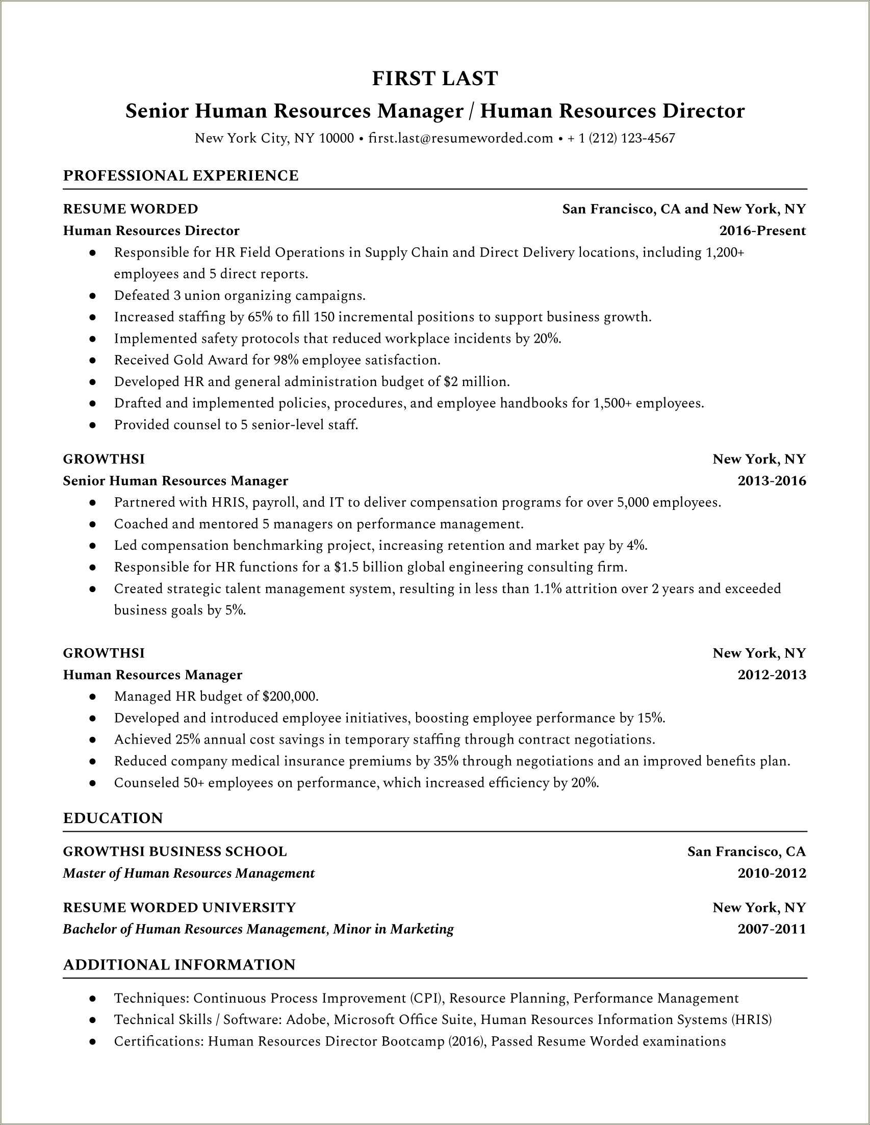entry level hr resume no experience