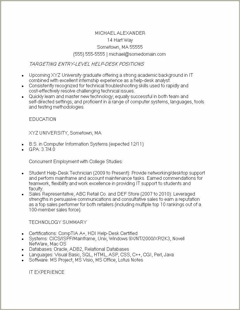 Entry Level It Help Desk Job Description