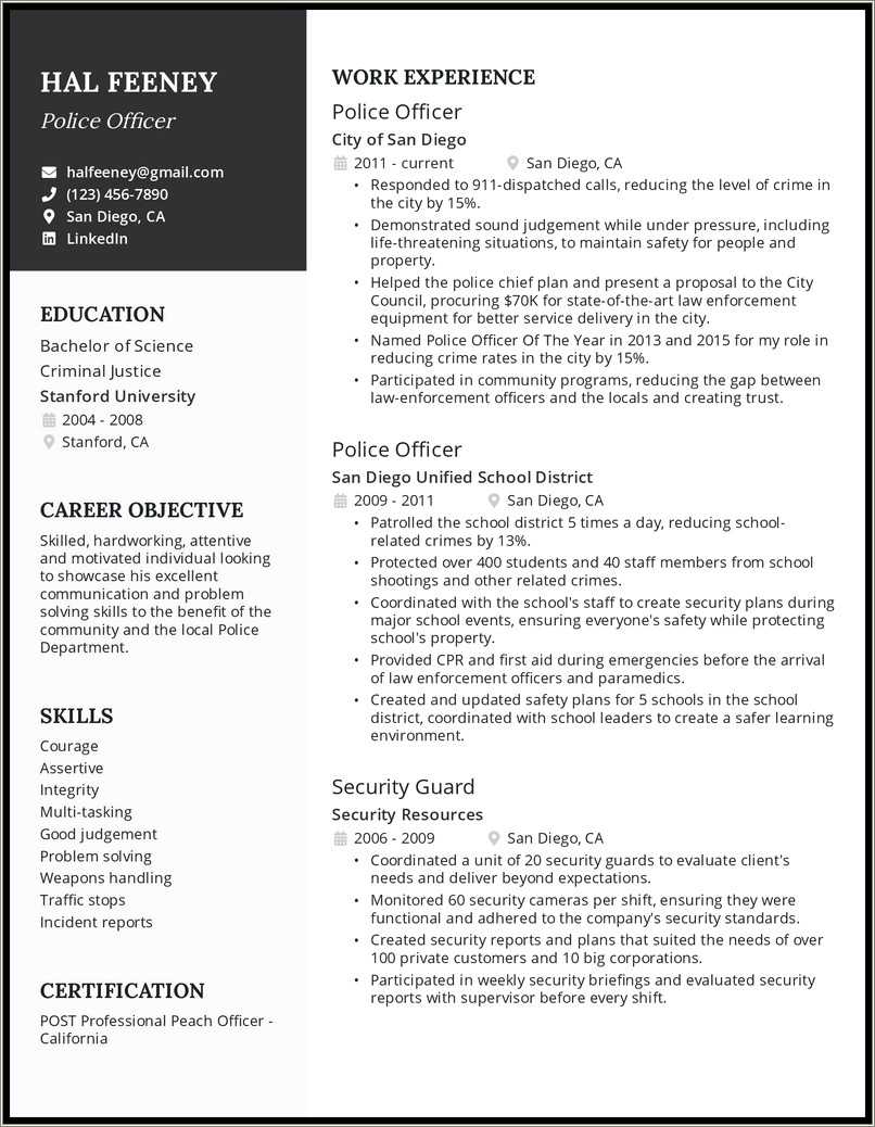 Entry Level Law Enforcement Resume Examples - Resume Example Gallery